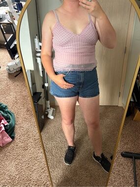Express Pink Polka Dot Lace-Trim Cami